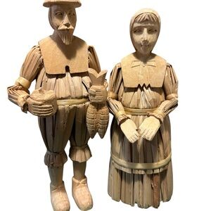 2 Thanksgiving Natives Pilgrims Corn Husk Doll Style Figurines